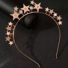 1pc Fashionable And Luxurious Simple Zinc Alloy Headband With Inlaid Rhinestone Stars And Pentagrams, Festive Celebration Hair Accessory, Fashionable Crown Headpiece - bạc - Xem 5