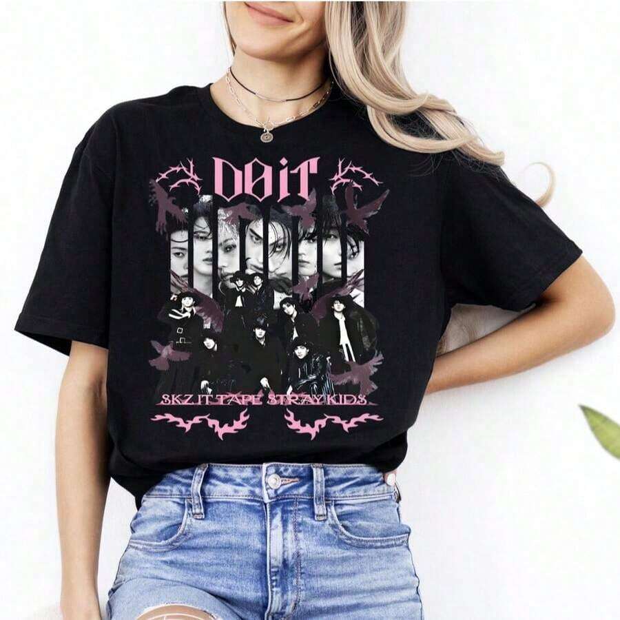 Stray Kidsa DO IT T-Shirt, SKZ It Tape Kpop Fan Tee - Black - View 1