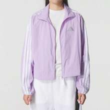Adidas S LW JKT 女士梭织宽松夹克/外套，运动休闲装，健身运动 KC0182 - 粉洋李紫/白色 - 查看 1