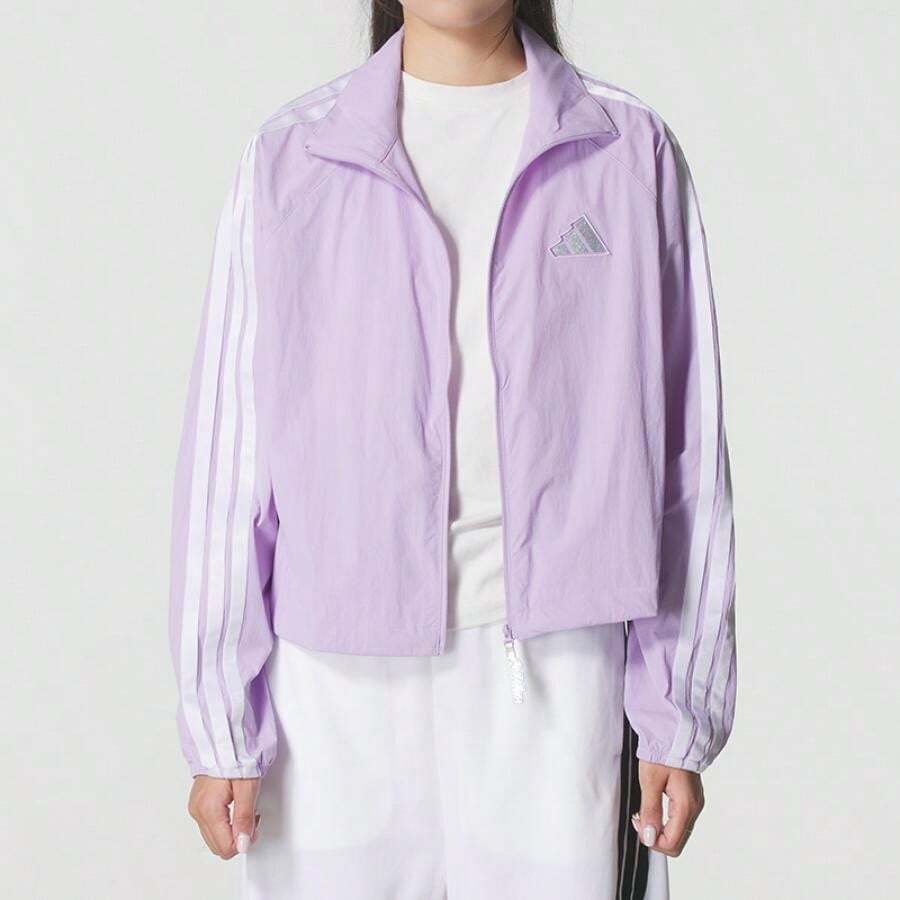 Adidas S LW JKT 女士梭织宽松夹克/外套,运动休闲装,健身运动 KC0182 - 粉洋李紫/白色 - 查看 1