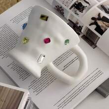 1pc Creative Hand-Painted Rhinestone Ceramic Coffee Mug - Multicolor - View 3