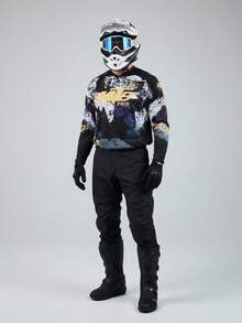 山地自行车运动服，竞速服，MTB BMX ATV 速降摩托车越野T恤，男士健身V领长袖T恤 - 通用款，适合骑行、越野、摩托车旅行、徒步、训练、钓鱼和日常休闲穿着 - 黑色 - 查看 4
