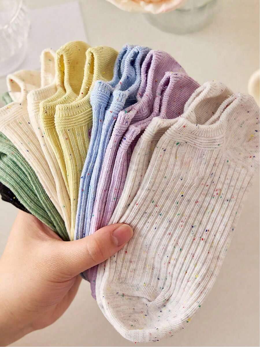 5/10 Pairs Women Short Socks, Polka Dot And Striped Design, Suitable For All Seasons, Random Colors - Multicolor - View 1
