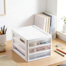 三层透明化妆品收纳盒，家用桌面指甲油首饰收纳柜，多层文件学生用品收纳盒 - 多色 - 查看 6