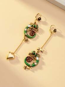 1 Pair Enamel Green Lizard Earrings, Asymmetric Heart Bow Tassel Earrings, Unique Personalized Attractive Accessories - Multicolor - View 8