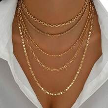 5件套金色项链套装，简约扭珠多层项链套装，适合女性日常佩戴和外出穿着。 - 771五件組項鍊 - 查看 7