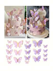 20 piezas Decoraciones de pastel de mariposa, Decoraciones 3D de papel de mariposa para cupcakes, Decoración de fiesta de cumpleaños y aniversario para mujeres, Pegatinas de pared de mariposa rosa y morada, Adecuado para boda, fiesta, cumpleaños, aniversario, fiesta temática, decoración, hogar, pastel, Día de la Madre - Multicolor - Ver 1