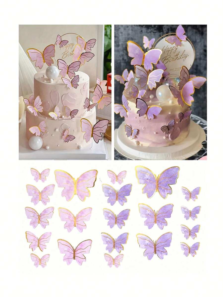 20 piezas Decoraciones de pastel de mariposa, Decoraciones 3D de papel de mariposa para cupcakes, Decoración de fiesta de cumpleaños y aniversario para mujeres, Pegatinas de pared de mariposa rosa y morada, Adecuado para boda, fiesta, cumpleaños, aniversario, fiesta temática, decoración, hogar, pastel, Día de la Madre - Multicolor - Ver 1