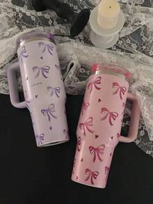 1 szt. 40oz/14oz drukowany kubek termiczny ze stali nierdzewnej z uchwytem do kawy, przenośna termiczna butelka na wodę, odpowiednia do domu, biura, na prezent, do samochodu, do sportu, prezent dla przyjaciół i rodziny, prezent świąteczny - Wielokolorowe - Zobacz 1