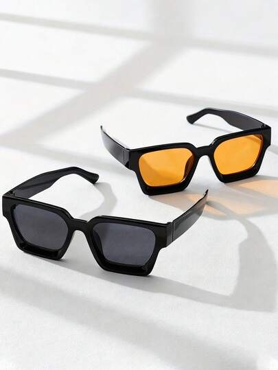 2 piezas Gafas de moda con marco grueso clásico, gafas de estilo callejero, versátiles para uso diario