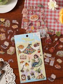 4pcs Cute Sticker Set, Life Theme Stress Relief Stickers, Happiness Guide Series, Suitable For Gifts, Office, Home, Marking, Labels, Classrooms, Entertainment Toys, Student Journals, Creative Retro Decoration DIY Stickers Scrapbook Supplies Stationery Funny Stickers Kindle - Multicolor - View 6