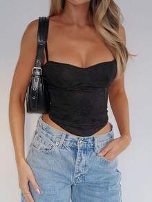 女士夏季休闲时尚性感编织吊带上衣 - 黑色 - 查看 5