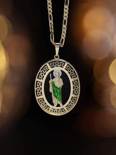 1pc Non-Tarnish Men's Hip Hop St. Judas Pendant Necklace Christian Faith Suitable Daily Wear, Gift , Party, Prayer, Easter