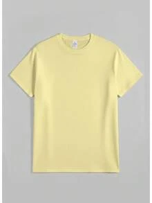 Oversized Boxy Cut Short Sleeve Jersey T Shirt Casual Crop Fit Streetwear Modern Minimalist All Season Essential Top-Comfortable Retro Cotton T-Shirt-K91-Unisex Casual Vintage Street-Style Loose-Fit Cotton T-Shirt Top - 黃色 - 查看 5