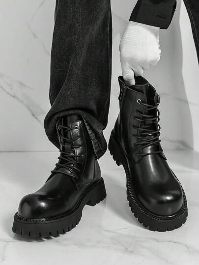 Men's High-Top Boots, Retro Style Classic Versatile Breathable Casual Commute Simple Solid Color Outdoor Hiking Shoes Lace-Up Ankle Boots Chelsea Ankle Boots Casual Shoes For Young