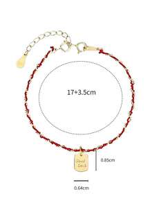 1pc S925 Sterling Silver New Chinese Style Rectangular "Goodluck" English Bracelet, Women's Fashion Unique Personalized Braided Red Rope Student Best Friend Delicate Jewelry Gift - Square - View 10