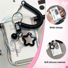 1pc Cute Photo Card Holder Keychain Kpop Photo Card Holder Star Wave Photo Card Keychain Transparent PC Holder Creative Photo Card Holder Metro Bus Student Card Photo Protector, School Supplies, Back To School - A - View 9