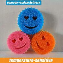 1pc  Face Pattern Double-Layer Temperature-Sensitive Cleaning Sponge (Random Color) - Modern Round Quick-Drying Cleaning Pad, Cartoon Design, Suitable For Kitchen, Living Room, Car, Glass, Etc. - Multi-Functional Household Sponge, Won't Scratch Cleaning Pads, Can Be Used For Cleaning Tableware, Etc. - Nhiều màu - Xem 1