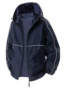 Áo khoác chống nắng phối màu xanh hải quân và trắng, thoáng khí, có mũ trùm đầu, chống tia UV, thích hợp cho mùa hè. - Màu xanh hải quân - Xem 1