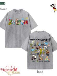 DonDonald Duck DONALD Pattern Gray T-Shirt Summer Clothing Disney Vintage Washed 230g Pattern T-Shirt - Xám - Xem 1