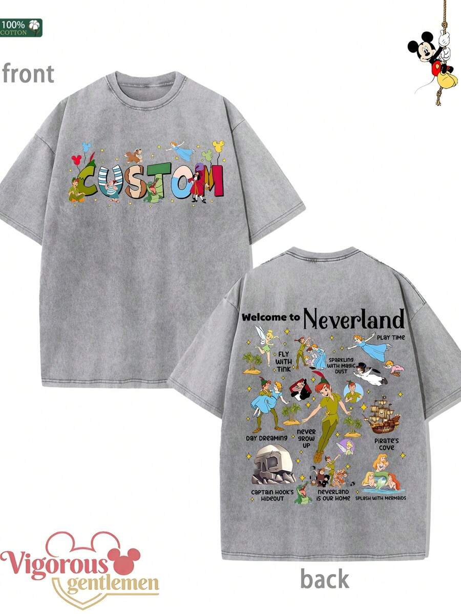 DonDonald Duck DONALD Pattern Gray T-Shirt Summer Clothing Disney Vintage Washed 230g Pattern T-Shirt - Xám - Xem 1