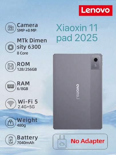 Lenovo Pad 2025 Global Version, 11-Inch 2.5K Display, 8GB RAM, 128GB Storage, MediaTek Processor, 7040mAh Battery, Adapter Not Included