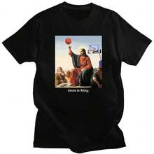 Vintage T Shirts Funny Jesus Play Basketball T-Shirt Christian Faith Tee Women Men Religion Tops Religious Easter Clothing Men's Clothing Best Gift, Patterned Short Sleeve T-Shirt Graphic T Shirt - 黑色 1 - 查看 7