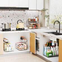 Yieach - Paquete de 2 organizadores de fregadero de cocina extraíbles debajo del gabinete organizador de fregadero de 2 niveles de 10.8 pulgadas de alto y organizador de almacenamiento debajo del - Transparente - Ver 2