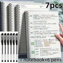 7pcs Notebook Set (1 Notebook + 6 Pens), 1pc 80 Sheets/160 Pages A5 Grid Notebook Made Of Thick Paper, Elegant A5 Spiral Notebook Suitable For Office, Note-Taking, Sketching, Drafting, Agenda, Drawing And Writing - Grid - View 9