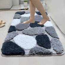 1 件鹅卵石形仿羊绒防滑垫，可水洗浴室地毯，柔软超细纤维绒面防滑地毯，适用于卧室和客厅美观地毯 - A - 查看 1