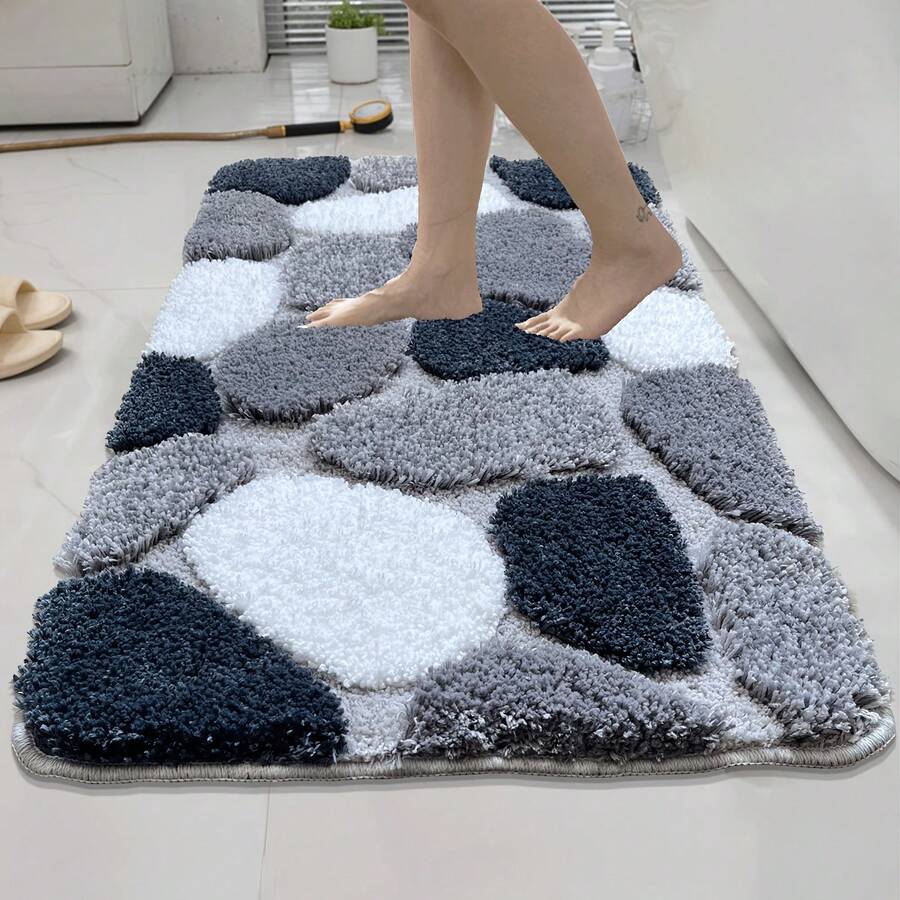 1 件鹅卵石形仿羊绒防滑垫，可水洗浴室地毯，柔软超细纤维绒面防滑地毯，适用于卧室和客厅美观地毯 - A - 查看 1