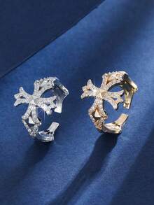 1 buah Cincin Terbuka Salib Zirkonia Sintetis Bertatahkan Mikro Mewah, Desain Unik Gaya Minimalis Elegan, Cocok untuk Pemakaian Sehari-hari, Hadiah, dan Acara Jalan-jalan - Cincin Terbuka - View 5