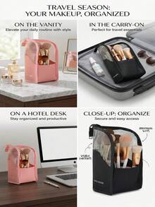 Portable Makeup Travel Case - Large Capacity Upright Makeup Brush Organizer, Transparent Zipper Makeup Bag, Portable Makeup Brush Storage, Multi-Functional Organizer Bag For Travel, Daily Use, Vacation, Bridal Makeup Brush Set, Compact Upright Makeup Brush Bag, Ideal Gift For Family And Friends, Mother's Day, Birthday - Multicolor - View 7