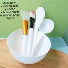 5件套塑料面膜碗套装，DIY SPA 面膜刷，勺子，硅胶刷美容工具 - 彩色 - 查看 5