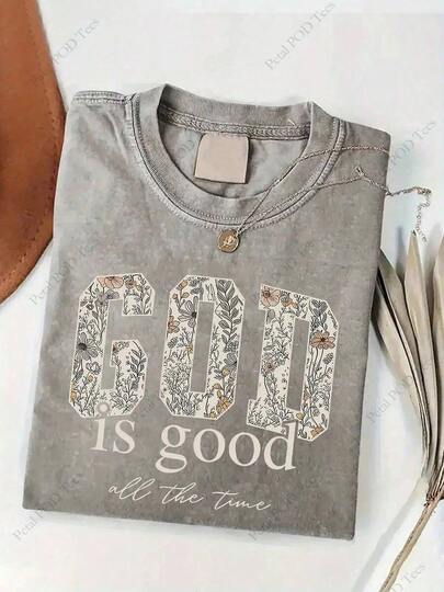 2026summer Tops2026Women's 230g Heavy Retro Christian T-Shirt - Distressed "God Is Good" And "Always Has Been" Bible Verse Print, Round Neck Short Sleeve Casual T-Shirt, Suitable For Church Activities, Casual Outfits, Holiday Gift (Machine Washable) - Faith Theme Clothing, Wax Print Retro Style, H-Cut, All-Season Wearable, Soft Breathable Fabric, No Padding, Pullover Design, Suitable For Spring And Summersummer Clothes