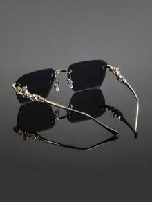 1 Pair Men's Metal Square Rimless Cut-Edge Glasses, Luxury Elegant Classic Business Casual Style, Fashion Eyewear - Multicolor - View 9