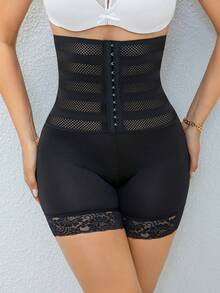 Women's Lace Shaping Leggings With Adjustable Front Buttons, Tight-Fitting Tummy Control Base Layer - Black - View 4