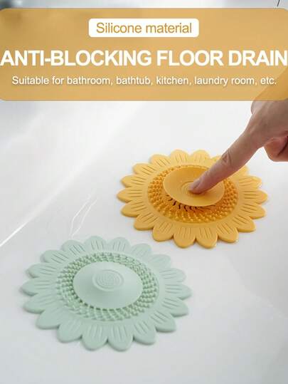 Sunflower Drain Cover, Silicone Sink Cover, Bathroom Anti-Odor Mat, Silicone Bathtub Drain Plug, Sink Filter Disc, Silicone Drain Cover, Hair Catcher Filter, Suitable For Kitchen Sink, Bathroom Drain, Used To Collect Shower Hair, Silicone Bathtub Drain Plug
