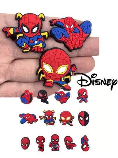 13pcs Marvel Series Spider-Man Shoe Accessories PVC Charms, Cross-Border DIY Hollow Out Clogs Shoe Decoration Set