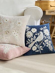 1pc Blue Floral Embroidered Throw Pillow Cover, Suitable For Indoor Decor, Spring Flower Decorative Cushion Cover, Applicable For All Seasons, Pillow Insert Not Included - Blue - View 6