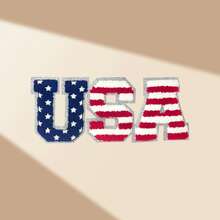 1 Stück USA Buchstaben Shaggy Thermotransfer Patch, Glitzer Rand Sternenbanner Stil bestickte Applikation, patriotisches Thema DIY Dekorationsabzeichen, geeignet für Kleidung, Rucksäcke, Unabhängigkeitstag - Reh - Übersicht 9