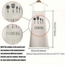 One Polyester Cooking Apron Featuring Pockets, Suitable Hand Washing, Designed Kitchen And Restaurant Applications, Offered In Black Or White With Illustrations Of Chef Hats And Utensils - Black - View 6