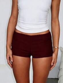 Y2k Micro Mini Shorts For Women Low Rise Booty Shorts Hot Pants Cute Going Out Bottoms Party Club Streetwear - 酒紅色 - 查看 1
