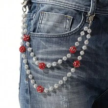 1pc Fashion Street Hip-Hop Synthetic Crystal & Rhinestone Beaded Double-Layer Waist Chain, Handmade Body Chain Suitable For Men & Women, Casual Wear (Handmade, Occasional Bead Detachment Can Be Reattached, Not A Quality Issue) - Multicolor - View 1