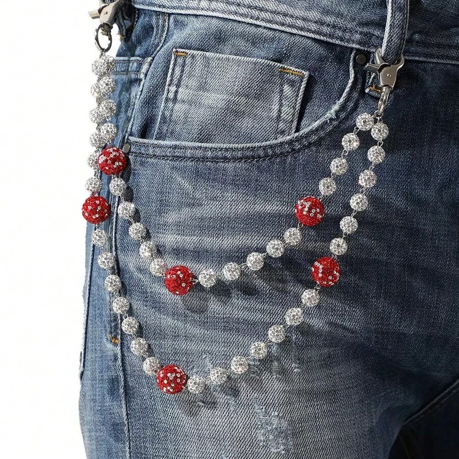 1pc Fashion Street Hip-Hop Synthetic Crystal & Rhinestone Beaded Double-Layer Waist Chain, Handmade Body Chain Suitable For Men & Women, Casual Wear (Handmade, Occasional Bead Detachment Can Be Reattached, Not A Quality Issue) - Multicolor - View 1