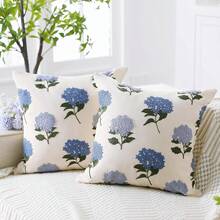 1个/2个蓝色绣球花抱枕套，装饰性，刺绣，波西米亚风，提花，蓝色，白色，花卉图案，床饰，沙发饰，乔迁礼物，18 x 18 - 彩色 - 查看 1