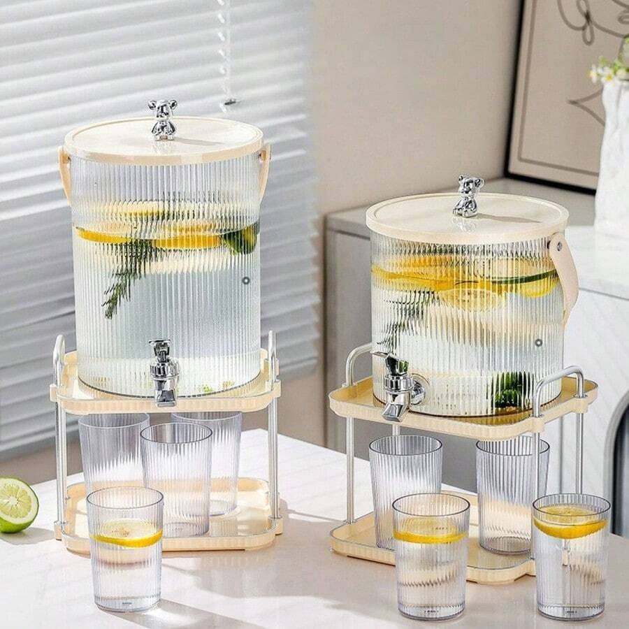 1pc New Luxury Double-Layer Cold Water Dispenser Stand, Desktop Juice/Beverage Organizer Rack With Faucet, Drink Chiller Bucket, Beverage Dispenser - Beige - View 1