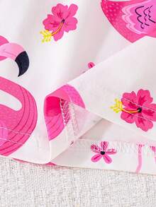 Bộ 2 món cho bé gái gồm áo hai dây in hình phượng hoàng hoạt hình và quần short có nơ, thích hợp cho mùa xuân/hè. - Màu Hồng Tươi - Xem 6