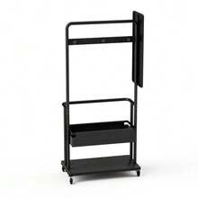 Sturdy Metal Clothes Rack With Wheels, 3-In-1 Model With Basket And Mirror, Hangers, Mobile Rack On Wheels, Spacious Wardrobe, Black, 70 X 40 X 170 Cm - 黑色 - 查看 10