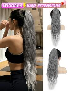 WIGGAGA Ss Style Inspo Woman Vacation Outfits Valentine's Day Summer Outfits Summer 26 Inch Long Water Wave Heat Resistant Synthetic Ponytail, Daily Use Wig Hair Scrunchie For Women - Ombre - View 1